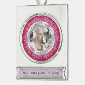 Gedenktekenfoto Kerst Roze Zilveren Sneeuwvlok Verzilverd Banner Ornament (Links)