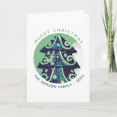 Gedeormeerde kerstboomfeestelijke familie feestdagen kaart (Voorkant)