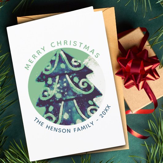 Gedeormeerde kerstboomfeestelijke familie feestdagen kaart