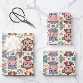 Gedesigneerd patroon met cartoon dieren  inpakpapier vel
