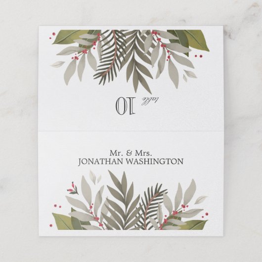 Gedesmuteerde botanische stoffen Theme Wedding Plaatskaartje (Buitenkant ongevouwen)