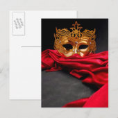 Gedestilleerd masker voor maskerade op rode fluwel briefkaart (Voorkant / Achterkant)