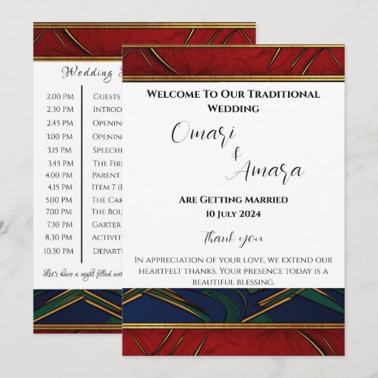 Gedetailleerd Afrocentrisch Ontvangst Huwelijkspro Kaart (Voorkant / Achterkant)