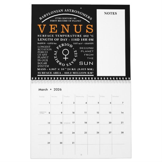 Gedetailleerd astronomisch symbool kalender (Mar 2026)