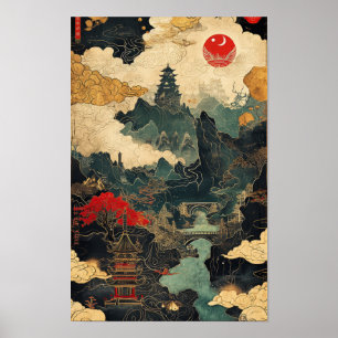 Gedetailleerd Azië Road Map Poster