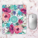 Gedetailleerd Floral Pattern-Waterverf Muismat<br><div class="desc">Een levendig kleurrijk waterverf floreel patroon muispad in roze,  fuchsia,  magenta,  aqua,  turquoise en paars maakt een kleurrijke spatlap voor thuis,  op school of in de kantoor. Personaliseer met uw monogram door de steekproeftekst in de ontwerp sjabloon uit te geven.</div>