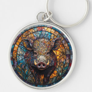Gedetailleerd kunstwerk van gebrandschilderd glas sleutelhanger