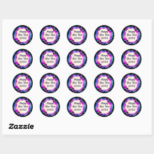 Gedetailleerd lint op 'Night Sky Happy New Year' 2 Ronde Sticker