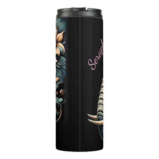 Gedetailleerd olifantenprofiel: Bloemaccenten Thermosbeker (Achterkant)