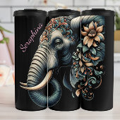 Gedetailleerd olifantenprofiel: Bloemaccenten Thermosbeker