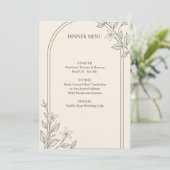 Gedetailleerd Olijf Botanisch Trouw Diner Menu (Staand voorkant)