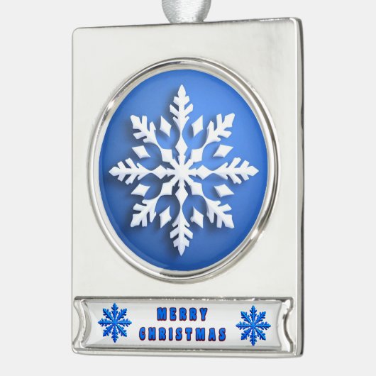 Gedetailleerd ontwerp van de witte sneeuwvlok verzilverd banner ornament (Links)