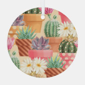 Gedetailleerd succulent, cactus naadloos patroon. glas ornament (Achterkant)