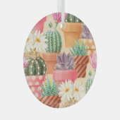 Gedetailleerd succulent, cactus naadloos patroon. glas ornament (Voorkant Rechts)