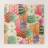 Gedetailleerd succulent, cactus naadloos patroon. legpuzzel (Horizontaal)