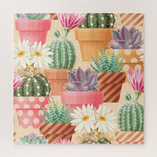 Gedetailleerd succulent, cactus naadloos patroon. legpuzzel (Verticaal)
