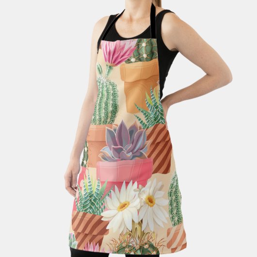 Gedetailleerd succulent, cactus naadloos patroon. schort (Insitu)