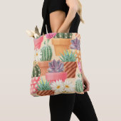 Gedetailleerd succulent, cactus naadloos patroon. tote bag (Dichtbij)