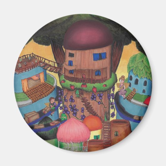 Gedetailleerd Treetop Fairy Village Magnet (Voorkant)
