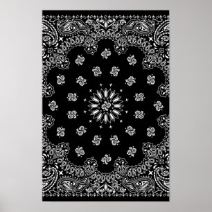 Gedetailleerd zwart Bandanna Pattern Poster