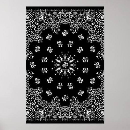 Gedetailleerd zwart Bandanna Pattern Poster (Voorkant)