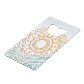 Gedetailleerde abstracte zonsopgang creditkaart flessenopener (Voorkant Gekanteld)