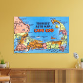 Gedetailleerde automatische kaart van Cape Cod Canvas Afdruk (Insitu (Woonkamer))