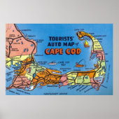 Gedetailleerde automatische kaart van Cape Cod Poster (Voorkant)