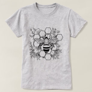 Gedetailleerde bij met honingraat en bloemen t-shirt