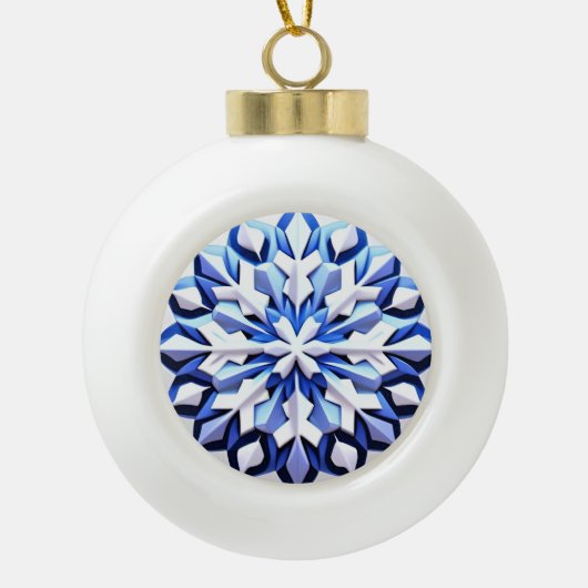 Gedetailleerde blauwe sneeuwvlok keramische bal ornament (Voorkant)
