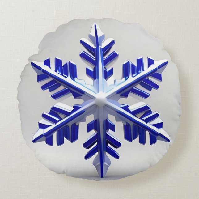 Gedetailleerde blauwe sneeuwvlok rond kussen (Voorkant)