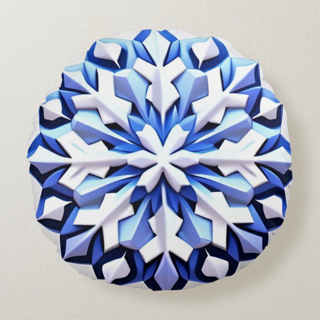 Gedetailleerde blauwe sneeuwvlok rond kussen (Voorkant)