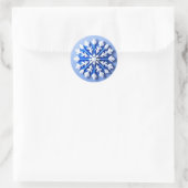 Gedetailleerde Blauwe Sneeuwvlok Ronde Sticker (Tas)