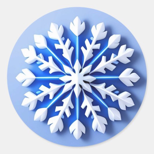 Gedetailleerde Blauwe Sneeuwvlok Ronde Sticker (Voorkant)