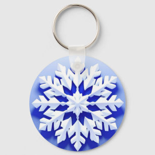 Gedetailleerde Blauwe Sneeuwvlok Sleutelhanger