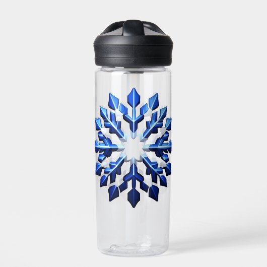 Gedetailleerde Blauwe Sneeuwvlok Waterfles (Voorkant)