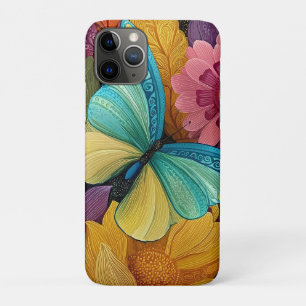 Gedetailleerde bloem- en vlinderillustratie Case-Mate iPhone case