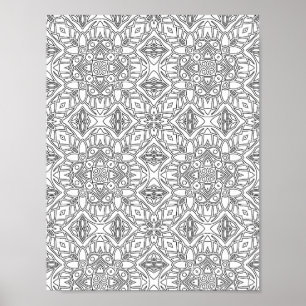 Gedetailleerde Bloemige Mandala Tegelpatroon Kleur Poster