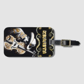 Gedetailleerde cowboygravure op muzikaal meesterwe bagagelabel (Voorkant (horizontaal))