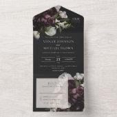 Gedetailleerde donkere Floral in één bruiloft All In One Uitnodiging (Binnen)