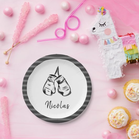 Gedetailleerde draaghandschoenen Design Striped Pe Papieren Bordje (Feest)