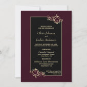 Gedetailleerde Elegant Black Burgundy Gold Wedding Kaart (Voorkant)
