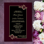 Gedetailleerde Elegant Black Burgundy Gold Wedding Kaart