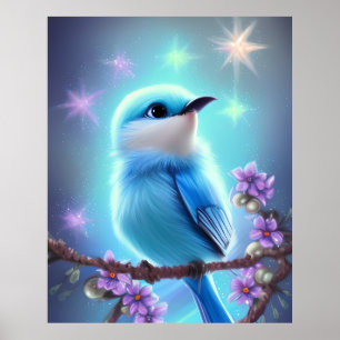 Gedetailleerde Fantasy Cute Kawaii baby blue Poster