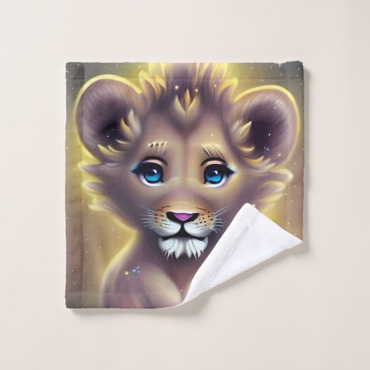 Gedetailleerde Fantasy Cute Kawaii baby lion cub Bad Handdoek (Wasdoekje)