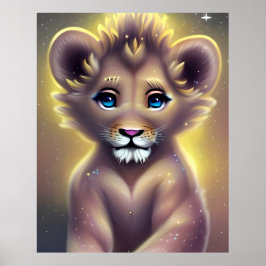 Gedetailleerde Fantasy Cute Kawaii baby lion cub Poster