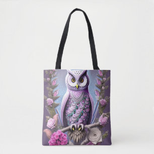 Gedetailleerde Fantasy Owl op een bed van Thorns Tote Bag