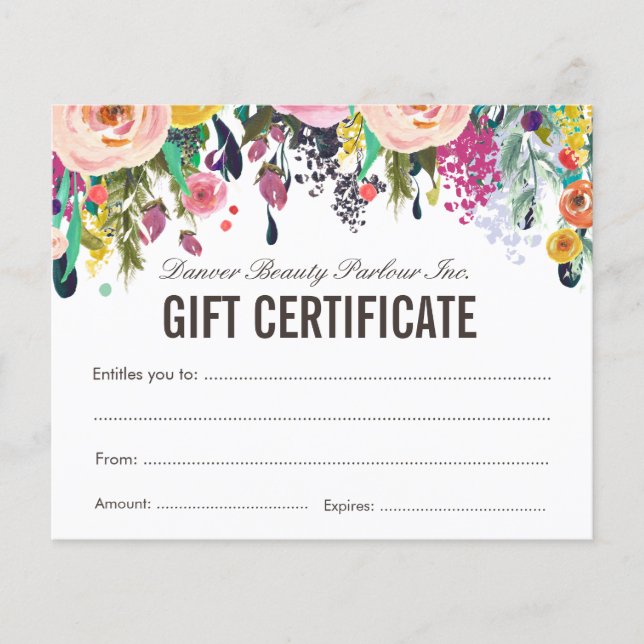 Gedetailleerde Floral Beauty Salon Cadeaubon Flyer (Voorkant)