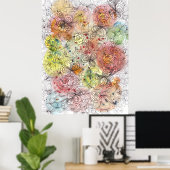 Gedetailleerde Floral Doodle kunstwerk op Waterver Poster (Thuiskantoor)