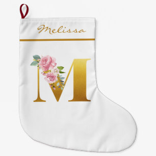 Gedetailleerde Floral Monogram Letter M Botanical Grote Kerstsok